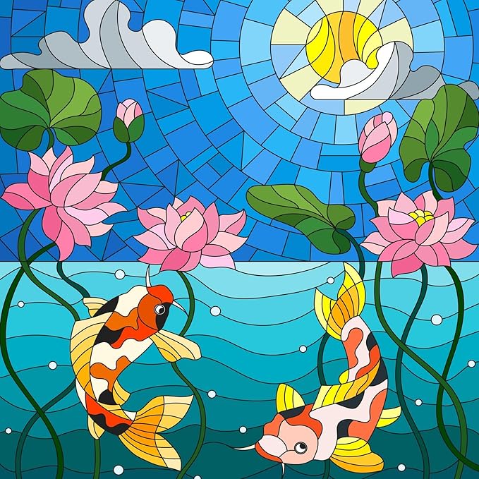 HUADADA Jigsaw Puzzles for Adults 1024 Pieces, Fish and Lotus Letter on Back Interlock Perfectly No Dust, Home Decors Family Challenge Toys for Men Women Elders Seniors (19.6"x19.6"), 1:1 Poster