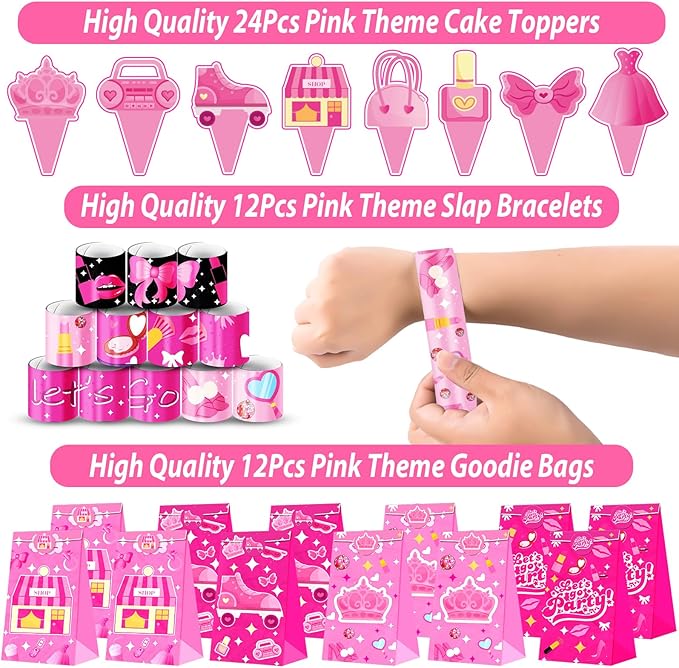 220PCS Pink Party Favors Kit for Girls – Birthday Supplies Includes Glasses, Straws, Bubble Wands, Treat Bags & More – Perfect for Party Decorations & Pinata Fillers