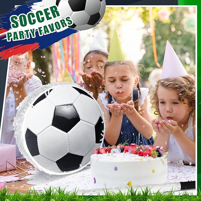 1 Ball Piñata Set with Blindfold, Baton and Paper Scrap, Stickers, Keychains, Bracelets, Mini Balls for Birthday Decoration Sport Themed Party Supplies(Soccer)