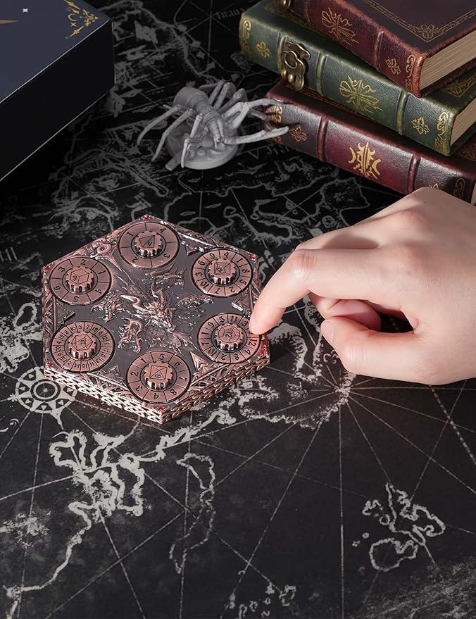 D&D Dice Set,7PCS Metal Dice for Dungeons and Dragons,Mini Dice Set with Pocket Watch Case,Role Playing Board Games Accessories (Dragon, Copper-S)