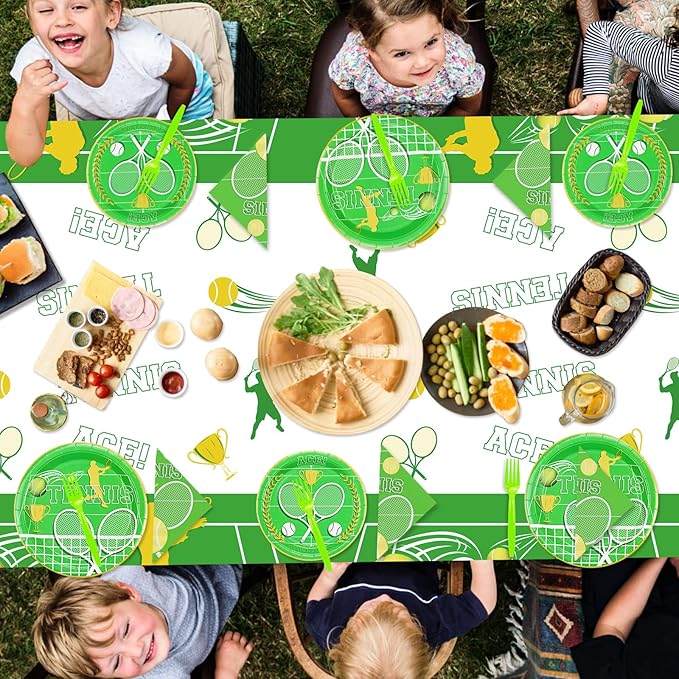 Disposable Tennis Party Supplies for 20 Guests - Set Includes Plates, Napkins, Forks, Tablecloth for Men, Women, Kids - Sports Themed Birthday Party Decor