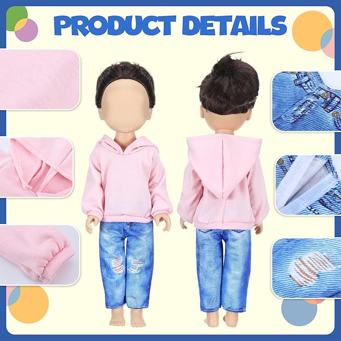 Bencailor 8 Pieces Winter 18 Inch Doll Clothes Dolly Girl Accessories Cotton Sweaters Denim Pant Regular Outfit Clothing for 18 Inch Doll(Black,White,Grey,Pink)