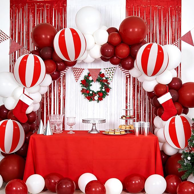 TONIFUL 8Pcs 22Inch Large Red White 4D Giant Round Foil Balloon 4D Metallic Mylar Sephere Balloons for Christmas New Year Birthday Party Graduation Wedding Bridal Shower Decoration Supplies