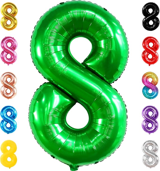 KatchOn, Green Number 8 Balloon - 40 Inch | Green 8 Balloon Number, Happy 8th Birthday Decorations Boy | Eight Balloon Number | 8 Year Old balloon, Green Birthday Decorations