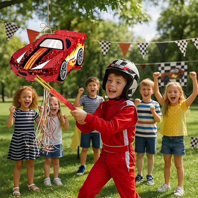 WERNNSAI Race Car Piñata - Race Car Birthday Decorations Truck Car Piñata Bundle with Blindfold and Bat Monster Truck Party Favors for Kids Boys Exciting Party Games Supplies