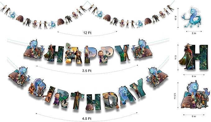 "Raya and the Last Dragn Theme Birthday Party Supplies – Fantasy Princess Party Decorations – Includes Happy Birthday Banner, Cake Topper, Cupcake Toppers, Garland, Table Decor, and More"