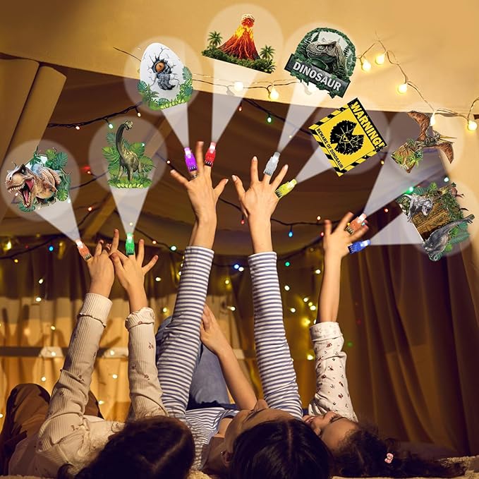 36Pcs Dinosaur LED Finger Lights Dino Glow in the Dark Light Up Finger Lights Dinosaur Party Favors Dino Theme Toys Bulk for Kids Birthday Classroom Prize Exchange Gift Supply