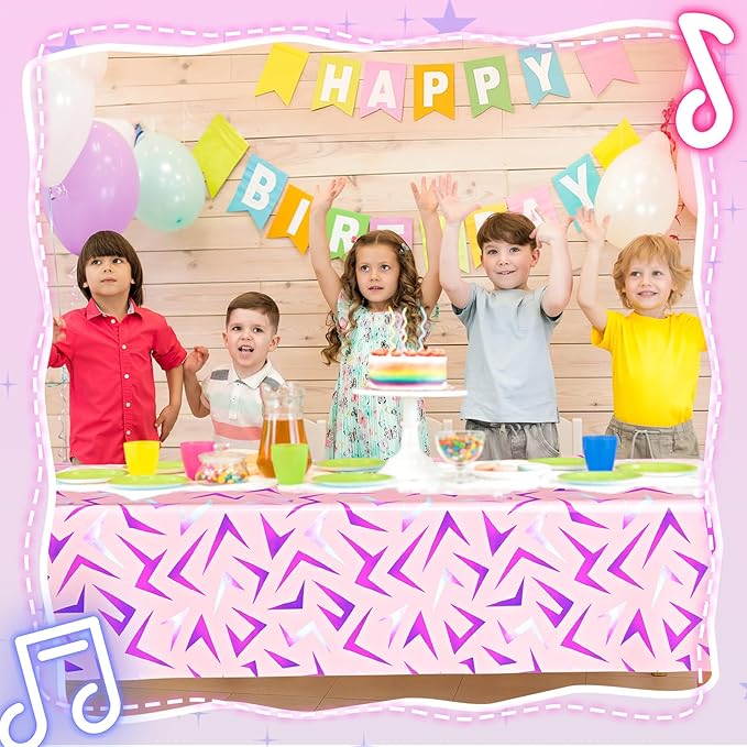 4 Pcs Birthday Party Decorations Plastic Cute Birthday Tablecloth 108 x 54 Inches Disposable Rectangle Tablecover for Boys Girls Kids Baby Shower Party Supplies (Kpop Themed)