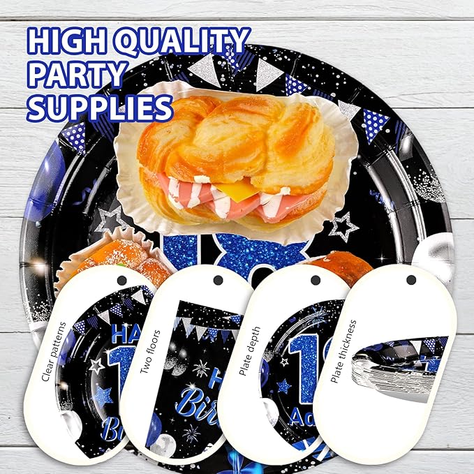 96Pcs 18th Birthday Decorations for Boys Blue and Black 18th Birthday Plates and Napkins Tableware Sets 18 & Adult-ish Party Decorations Favors for Teens 18 Years Old Party Supplies Serves 24