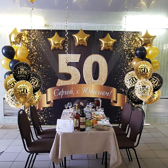 TONIFUL 4 Set 50th Birthday Decorations 1976 Balloon Centerpiece for Table,Black Gold Balloon Stand Kit,Perfect for celebrating born in 1976,Cheers to 50 Years Birthday for Men and Women
