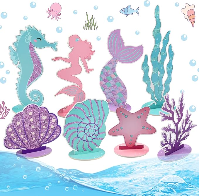 Mermaid Party Decorations Glitter Mermaid Table Centerpiece for Birthday Party Under the Sea Table Centerpiece Ocean Theme Table Ornaments for Girl Baby Shower Birthday Party Supplies DIY Decor