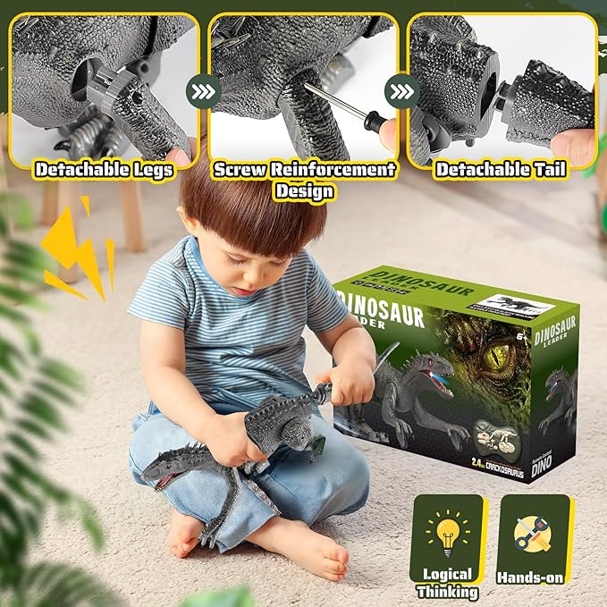 Dinosaur Toys for Kids, 2.4GHz Remote Control Dinosaur with Walking, Swingable Body, Realistic Sounds, Demo Mode, Rechargeable Jurassic Toys for 3-5, 5-7, 8-12, Birthdays, Parties, Christmas Day