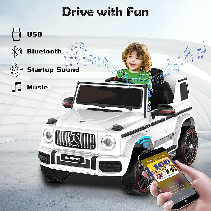 ANPABO Licensed Mercedes-Benz G63 Car for Kids, 12V Ride on Car w/Parent Remote Control, LED Headlights, Music Player & Horn, Soft Start, Low Battery Prompt, Kids Electric Car, White