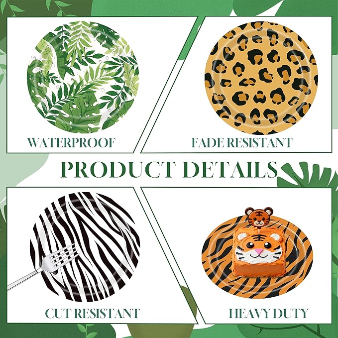 48PCS Jungle Safari Paper Plates, 7 Inch Zoo Animal Plates Wild Animal Party Decorations Disposable Tableware Set for Baby Shower Birthday Safari Themed Party Supplies