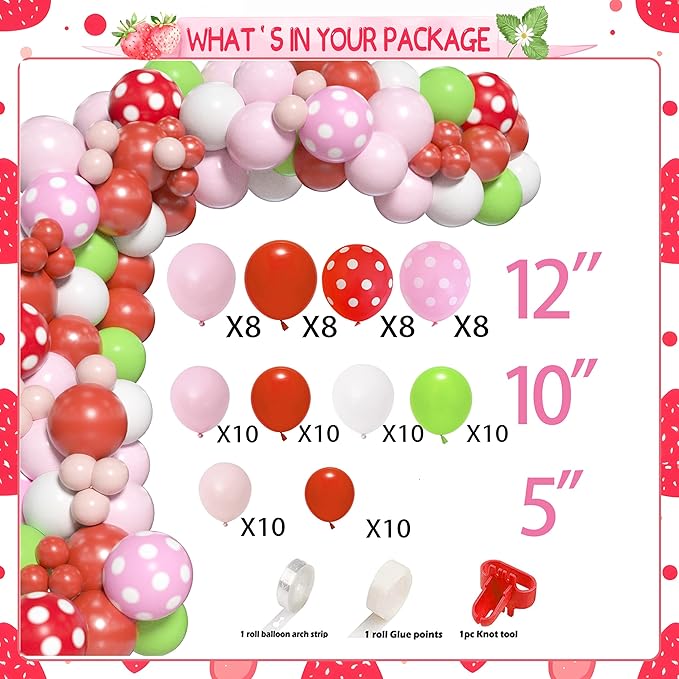 Strawberry first Birthday Decorations for Girls Berry Sweet One Strawberry 1st Birthday Decor Party Supplies include Photo Banner Highchair Banner Crown Balloon Boxes Backdrop Tableware Set