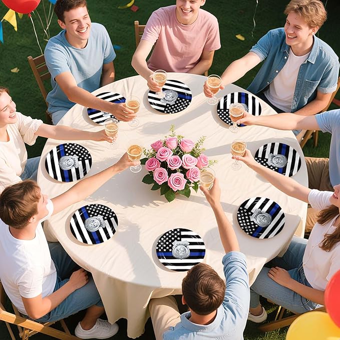 50 Pcs Police Academy Graduate Paper Plates 9" Blue Line Police Retirement Dessert Plates Disposable Congrats Officer Party Supplies for Law Enforcement Cop Graduation Promotion Party Decorations