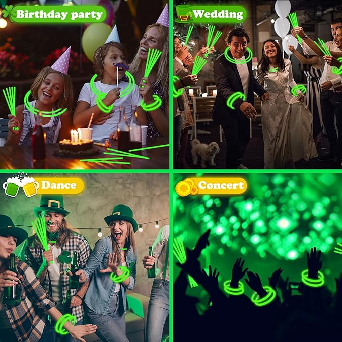 St Patricks Day Green Glow Sticks Party Favors 8'' 72 Pack Bulk,Saint Patrick's Light Up Necklace Gifts Toys for Kids,Non Candy Goodie Bags Stuffer Treats for Boy Girl,Party Bag Accessories Decoration