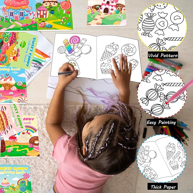 Lyosehy 24PCS Coloring Books Colours Candyland Theme Party Favors Candyland Coloring Books Bulk Sweet Ice Cream Theme Birthday Party Drawing Book Craft Supplies