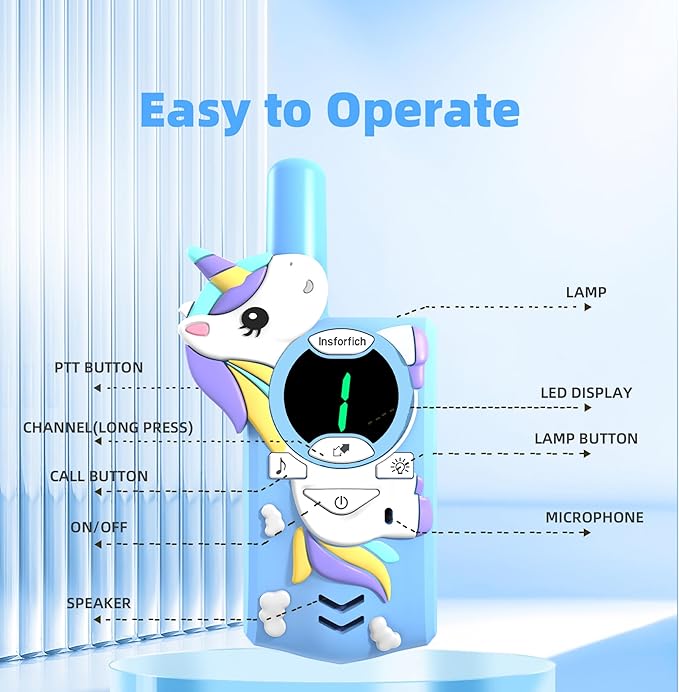 Unicorn Walkie Talkies for Kids,Toys Gifts for 3 4 5 6 7 8 9 Year Old Boys Girls,3 Channels 2 Way Radio Toy, 2 Miles Range for Outside, Camping, Hiking (Blue)…