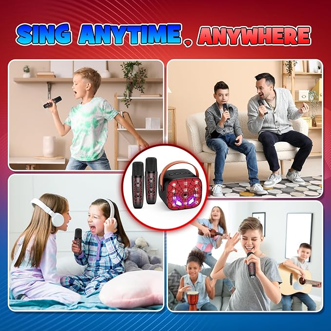 Cool Mini Karaoke Machine Toys: Kids Toys Easter Birthday Gifts Age 3-12+ LED Portable Bluetooth Speaker with 2 Wireless Microphone Basket Stuffers Gift Toy for 4 5 6 7 8 9 Years Old Girls Boys