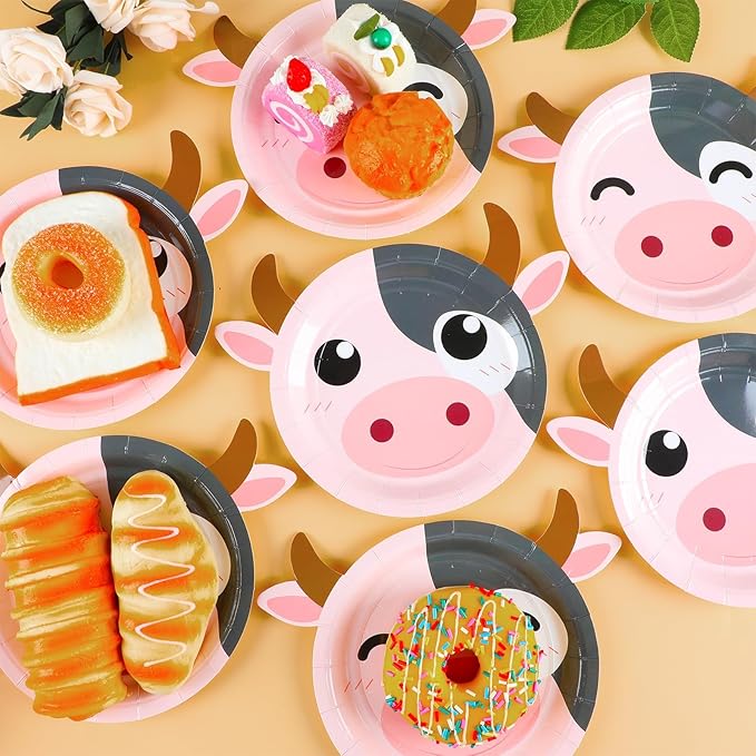 50 Count Cow Paper Plates Cow Print Baby Shower Plates Farm Animal Birthday Disposable Plates Zoo Theme Party Supplies Dinnerware Cow Cake Plates for Gender Reveal Boy Girl Kids Party Decorations