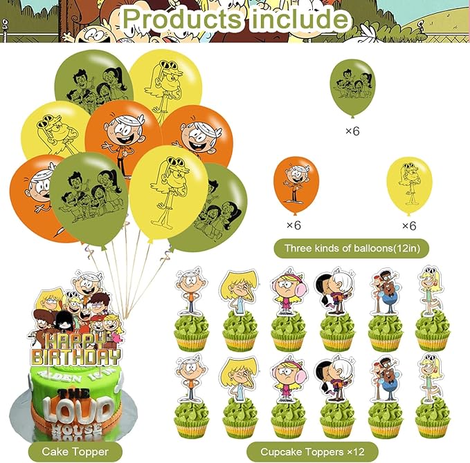 The Loud House Birthday Decoration,Loud House Party Decorations Include Banner,Cake Toppers and Ballons for Loud House Themed Birthday Supplies