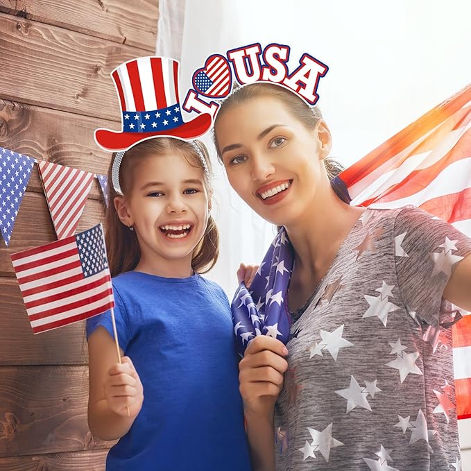 Blosssound 16 Pcs 250th Anniversary USA Headband 250th USA Patriotic Party Favor Gift Paper Head Bopper Independence Day Headwear Dress up 4th of July Party Costume Accessories Photo Prop Decor Supply