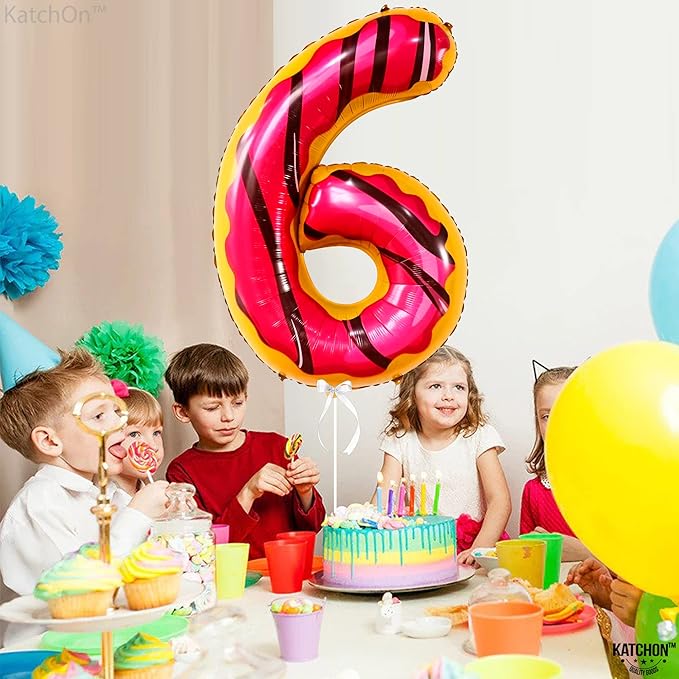 KatchOn, Giant Number 6 Donut Balloon - 40 Inch | Donut 6 Balloon for donut Birthday Decorations, 6 Number Balloons | Number Balloons for Wedding Anniversary