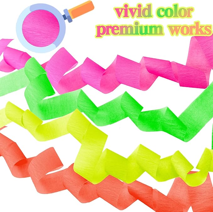 Outus 1181 Feet Glow in The Dark Party Supplies Streamers 36 Rolls Glow Crepe Paper Rolls Neon UV Backlight Reactive Fluorescent Paper Streamer for Easter Carnival 80s Party Favors Decorations