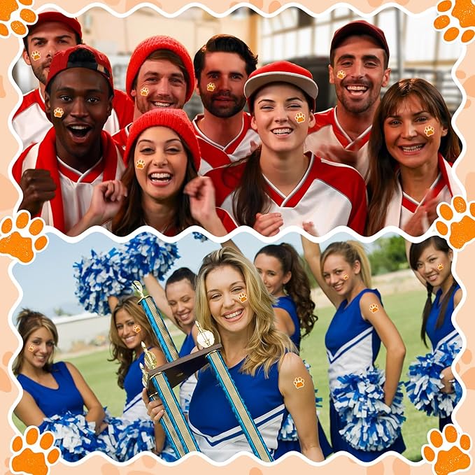 120 Pairs Orange Eye Black Bulk Tiger Paw Football Stickers Sport Glitter Eyeblack Sticker Team Spirit Accessories for University College Game Day Sports Fans Themed Party Supplies