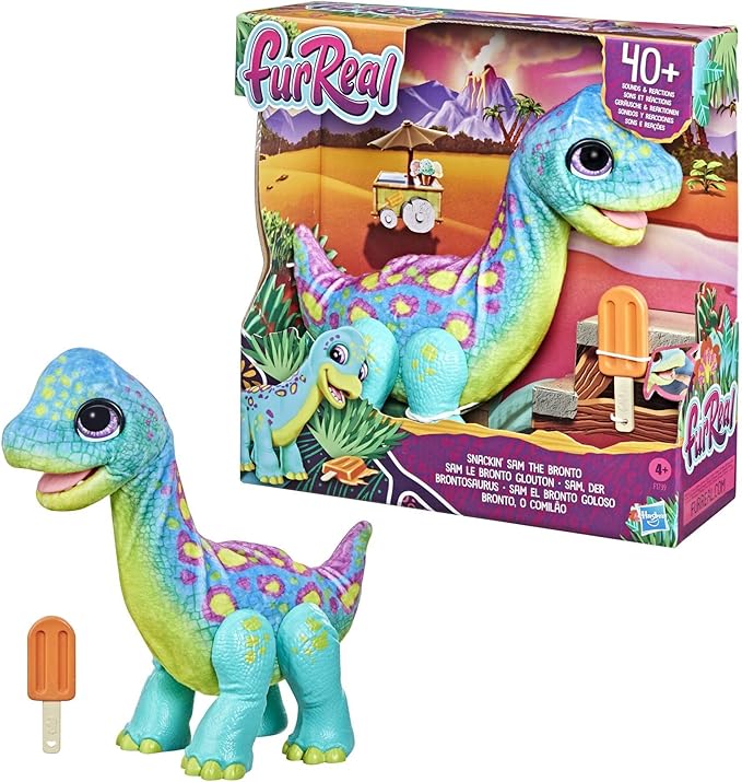 FurReal Snackin' Sam The Bronto, Interactive Pets, 40+ Sounds and Reactions, Electronic Pets, Plush Dinosaur Toys for 4 Year Old Girls and Boys