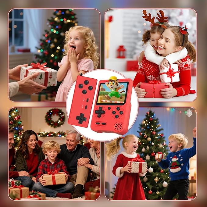 JKV Handheld Game Consoles - 500 Retro Classic Video Games, 1020mAh Rechargeable Battery 3.0" HD Screen, Portable Travel Games Mini Arcade Pocket Player, Support TV, Present for Kids & Adults (Red)