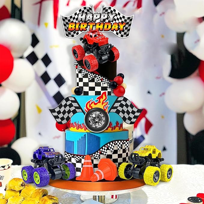 20PCS Truck Cake Decoration 3 Colors Off-road Vehicle Cake Top Decoration Red Black Yellow Ball Truck Themed Party Supplies