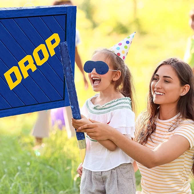 Drop Piñata for Kids Birthday Party 14.2 x 14.2 x 2.36 Inches Video Game Theme Piñata with Bat Blindfold and Confetti for Baby Shower Gaming Photo Props Decoration