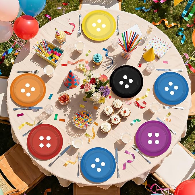 60Pcs Button Paper Plates 9 Inch Heavy Duty Disposable Colorful Button Eyes Dessert Plates Horror Movie Theme Party Decorations for Kids Samhain Halloween Birthday Celebration Dinner Party Supplies