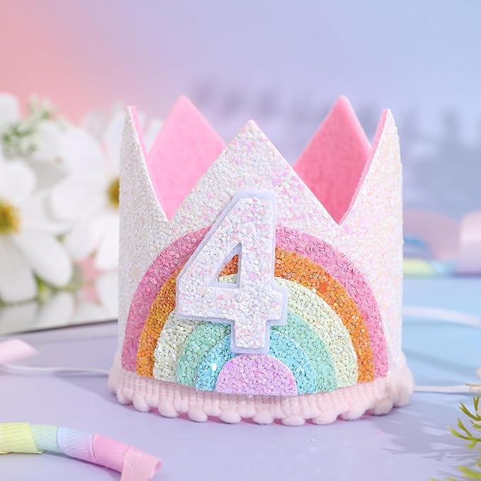 Birthday Rainbow Girl Crown, Birthday Hat for Event Party Supplies,Photo Props