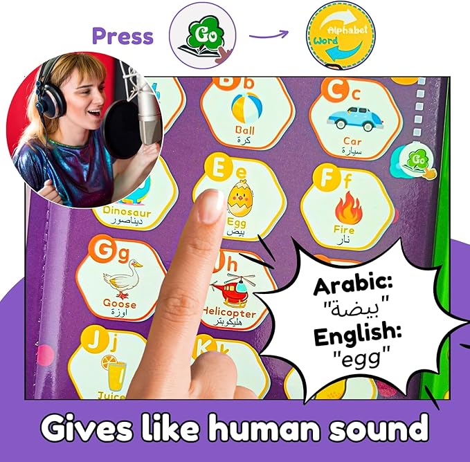 ZEENKIND English Arabic Learning Talking Books for Kids 2 3 4 5 6 Years Old, 180 Words Learn Arabic Interactive Audio Sound Book for Kid Toddler, Educational Electronic Bilingual Toys with Music