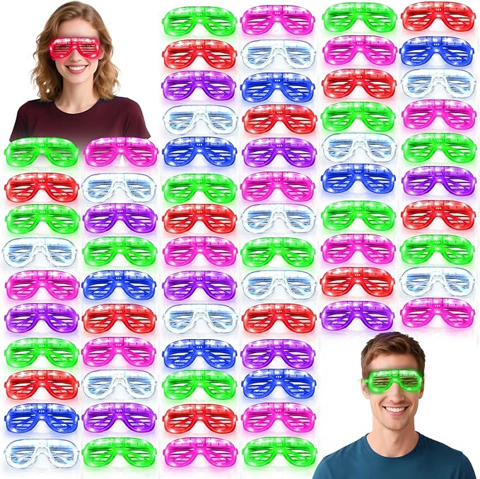 72 Pack LED Glasses Easter Basket Party Favors Light Up Glasses, Glow In The Dark Party Supplies Accessories for Kids Adult, Neon Glasses football Birthday Wedding Camp Care Pool carnival Party Favors