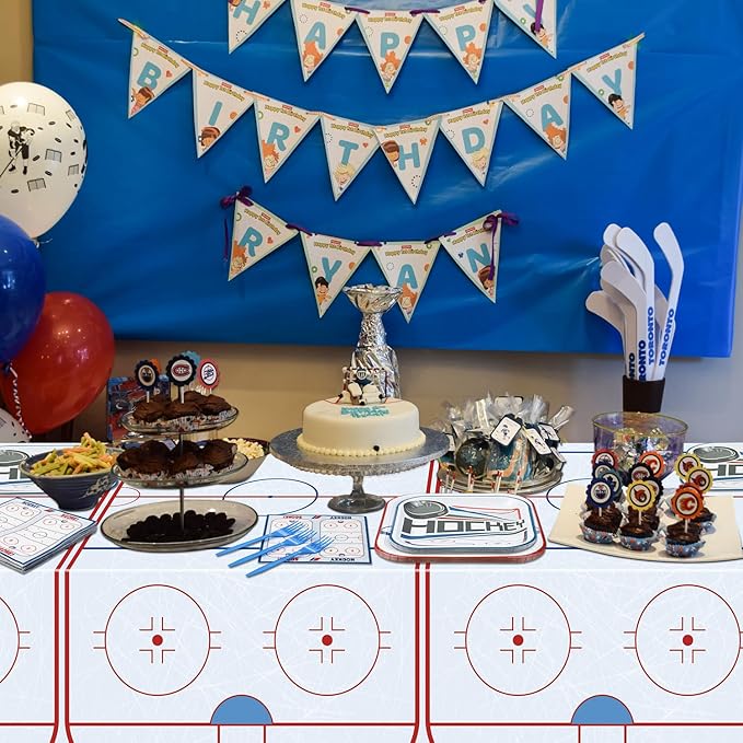 Hockey Birthday Decorations - 81Pcs Tableware Pack, Disposable Hockey Theme Plates, Napkins, Tablecloth for Kids Fans Sports Birthday Party Supplies, Serve 20