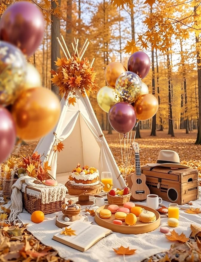 Fall Balloons Thanksgiving Party Balloons - 12 Inch Fall Color Balloon Burgundy Orange Metallic Gold Confetti Balloon for Autumn Little Pumpkin Baby Shower Harvest Thanksgiving Party Decoration