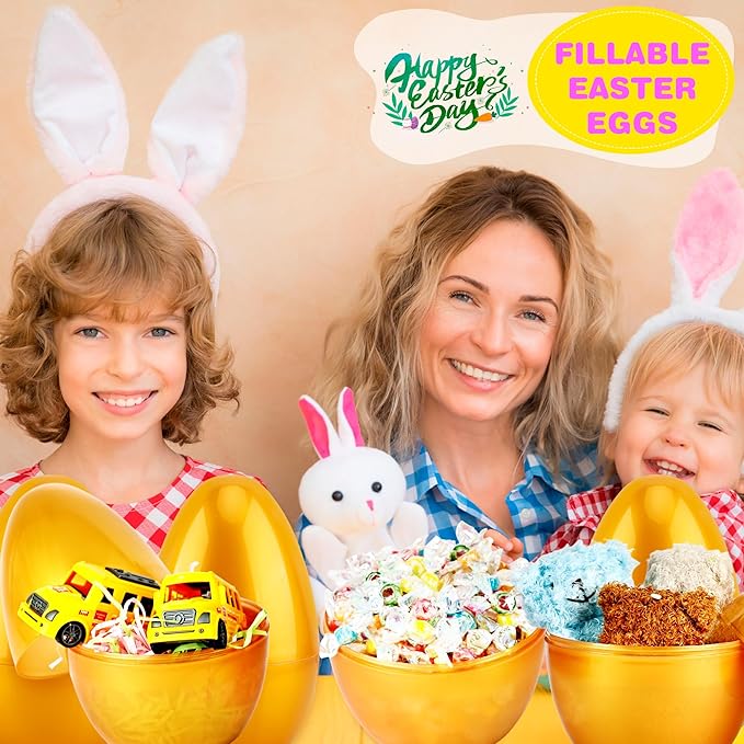 15 Pcs 8 Inch Jumbo Golden Easter Eggs Giant Fillable Plastic Eggs Empty for Egg Hunt Basket Fillers Easter Party Supplies Holiday Decor