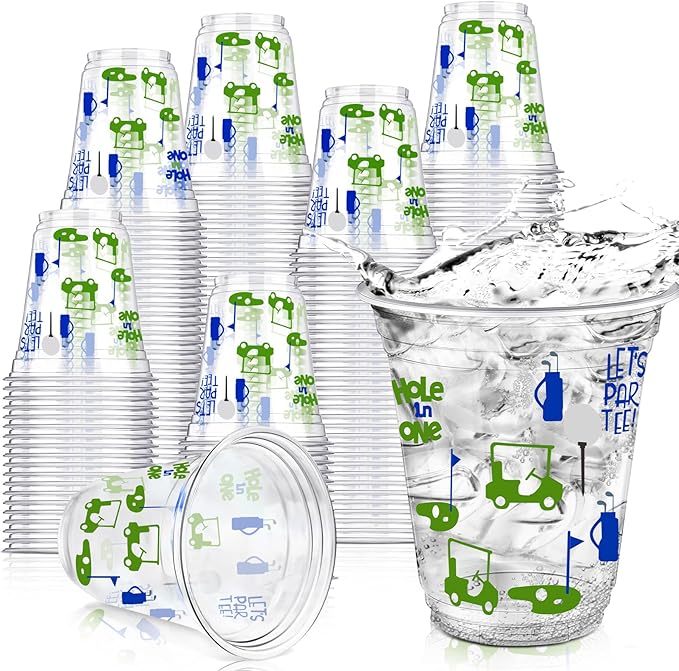 Qinyoung 100 Pcs Masters Golf Ball Party Supplies Bulk Clear Plastic Cups 12oz Disposable Let's Par-tee for Home Sports Golf Themed Birthday Bachelor Party Supplies Favors (Blue)