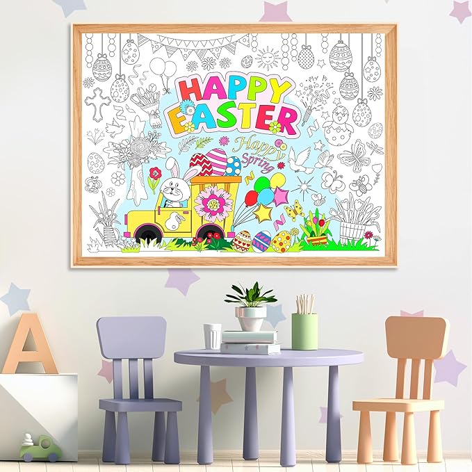 Easter Coloring Poster for Happy Easter Day Giant Coloring Poster Large Coloring Tablecloth Huge Table Cover for Home Party Supplies Favor 31.4 x 43.3 Inch
