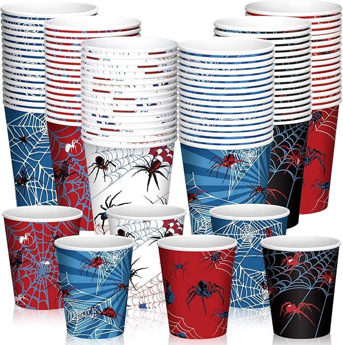 100 Pcs 9 oz Spider Disposable Paper Cups Spider Party Supplies Bulk Party Disposable Coffee Cups for Tea Beverage Hot Cold Drinking Holiday Picnic Cocktail Wedding Home Offices
