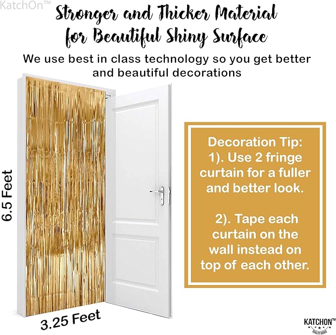Katchon, Champagne Gold Backdrop Curtain - Pack of 2 | Gold Streamers for Ramadan Decorations for Home, Bridal Shower, Bachelorette Party Decor | Shimmer Curtains for Eid Mubarak Decorations