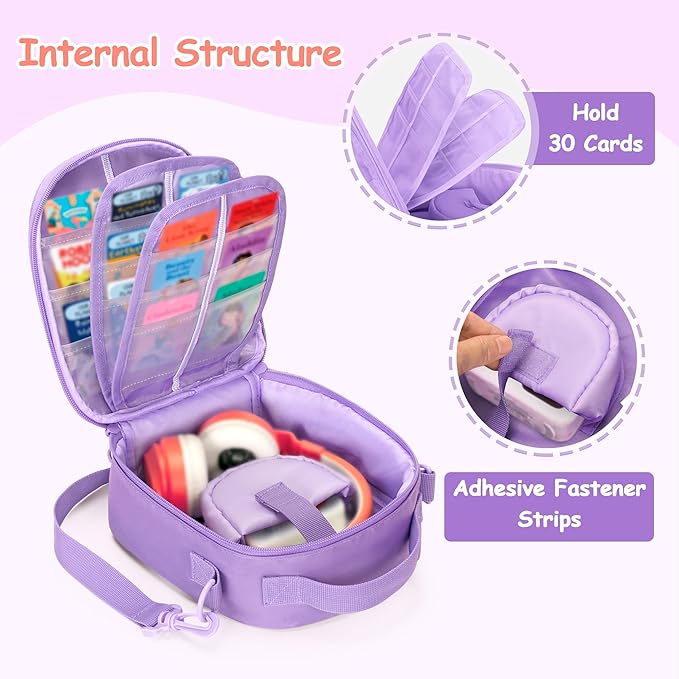 Carrying Case Compatible with Yoto Mini (2024 Edition), Card Holder Hold Up to 30 Cards, Travel Storage Bag for Audio Music Player & Headphone Accessories, Purple (Bag Only) Patented Design