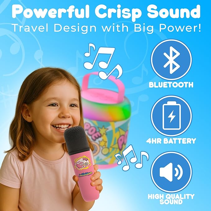 Jellie O-K Kids Wireless Karaoke Speaker with Handheld Microphone, Portable, Premium Sound, Cute Characters, Fun for The Whole Family. (Blue)