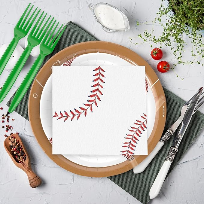 96Pcs Baseball Plates and Napkins Party Supplies- Baseball Birthday Paper Plates Napkins Forks Disposable Dinnerware Party Decor for Baseball Fans Baby Shower Birthday Gatherings Serves 24