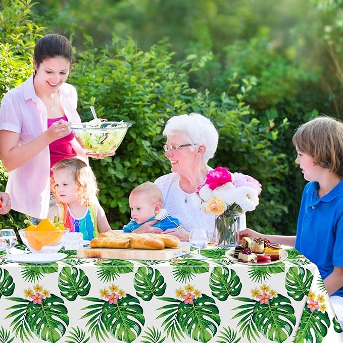 4 Pack Hawaiian Luau Tablecloths Tropical Palm Leaves Table Cloth Hawaiian Luau Table Cover Palm Leaves Table Cloth Baby Birthday Birthday Party Summer Pool Tropical Party Decorations 86 x 51 IN