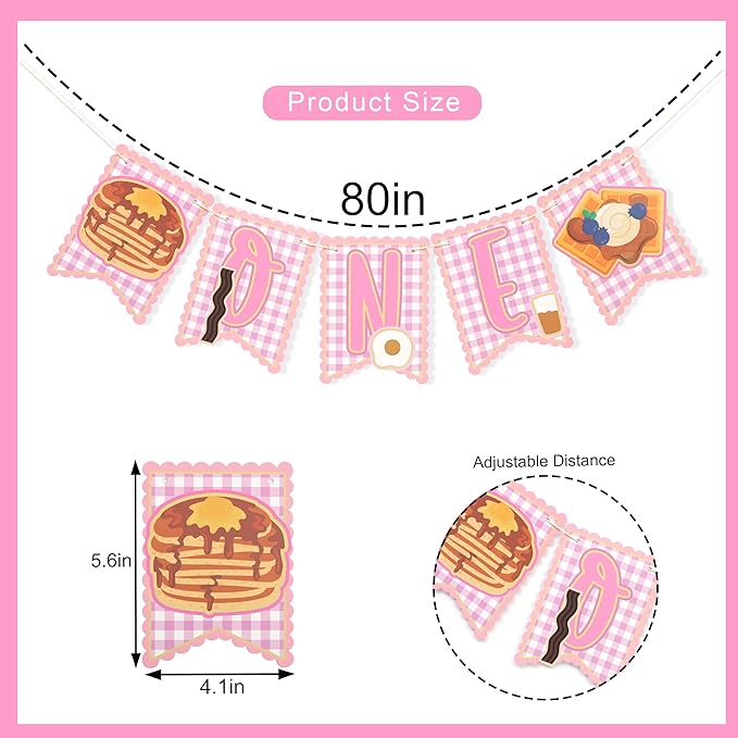 Brunch 1st Birthday HighChair Banner - Breakfast First Birthday Decoration, Pancakes and Pajamas Party Supplies, Breakfast Food Banner, Pancake and Waffle Cake Smash Photo Props (Pink Brunch Banner)